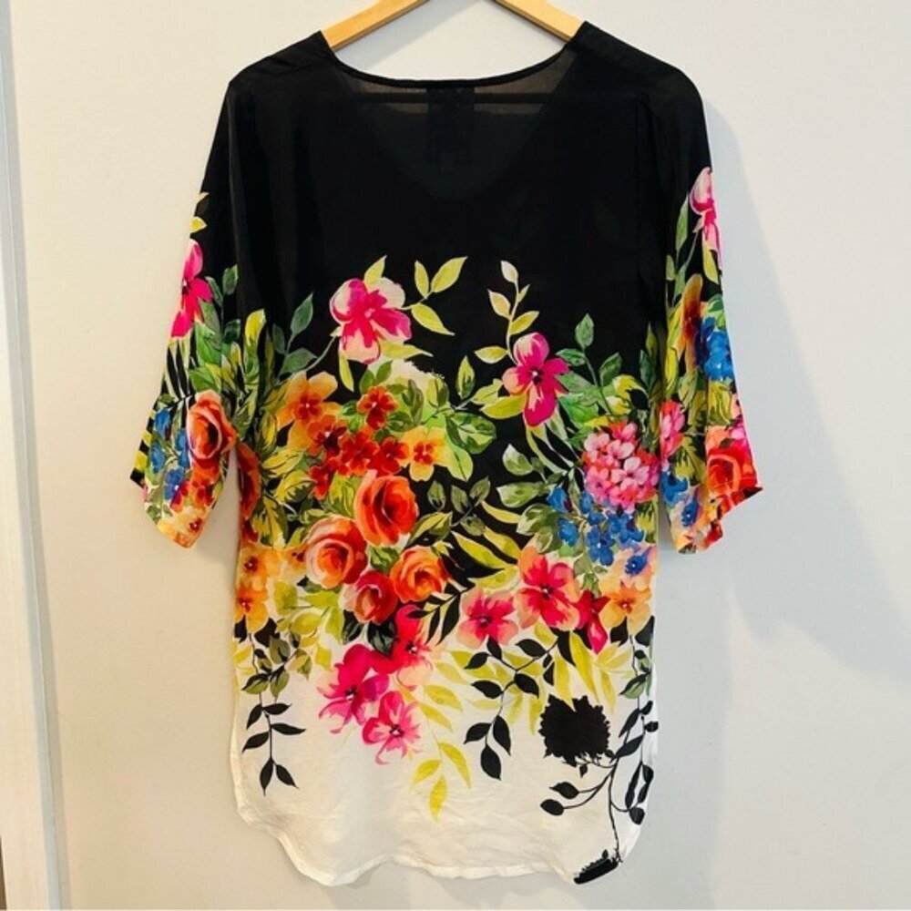 Johnny Was Betty Floral Print Tunic Top Multicolor Size XS Petite - Picture 4 of 10